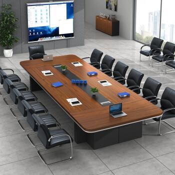 黎富办公家具大型会议桌长桌圆角开会办公桌板式长方形公司会议室桌椅组合椭圆形培训桌简约 柚木色 定制1.2*0.6米（没有...